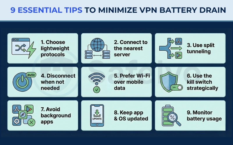 9 Essential tips to minimize VPN battery drain