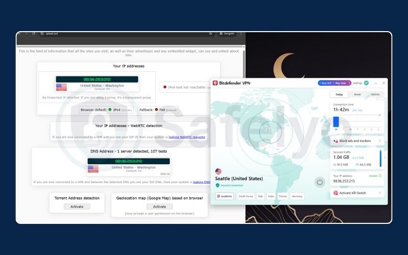 Bitdefender VPN – IP and DNS leak test