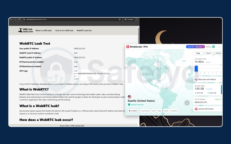 Bitdefender VPN – WebRTC leak test