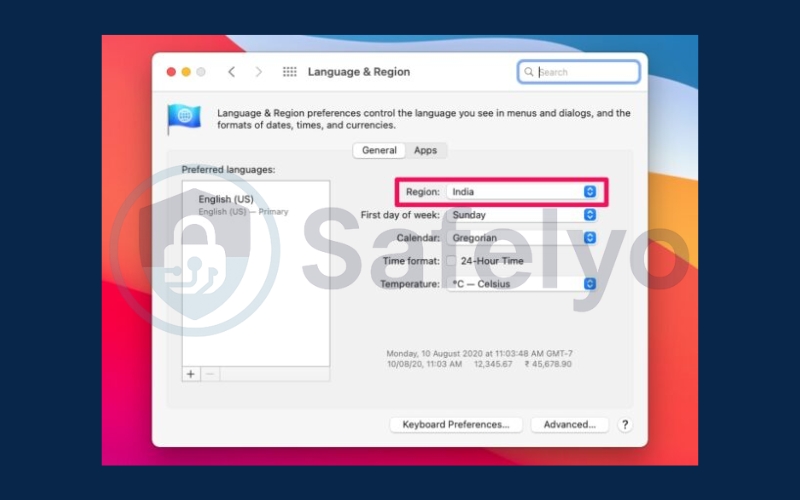 Choose Location in the Region section Choose Location in the Region section
