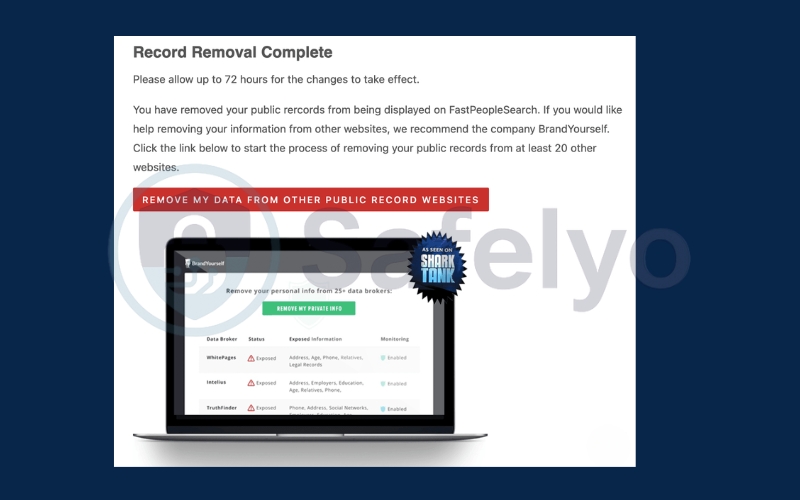 Check FastPeopleSearch to verify that your record was removed