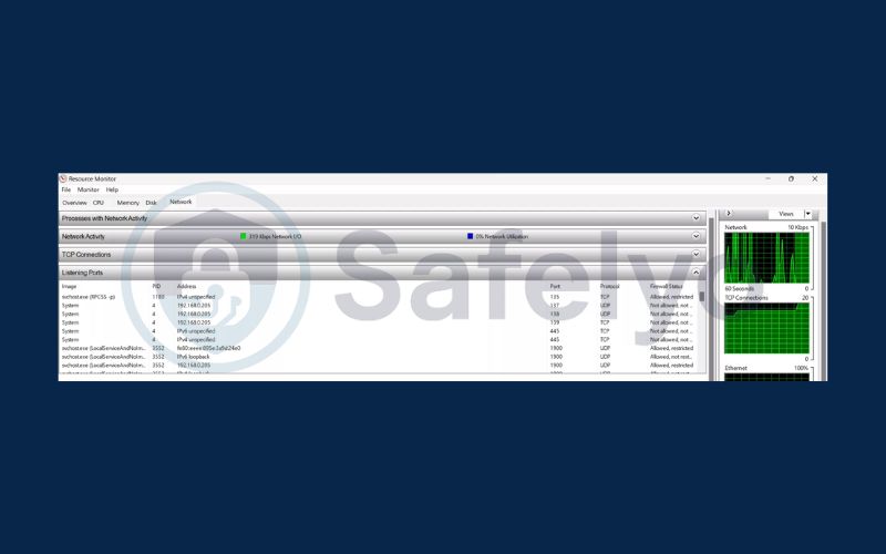 Check open ports on Windows