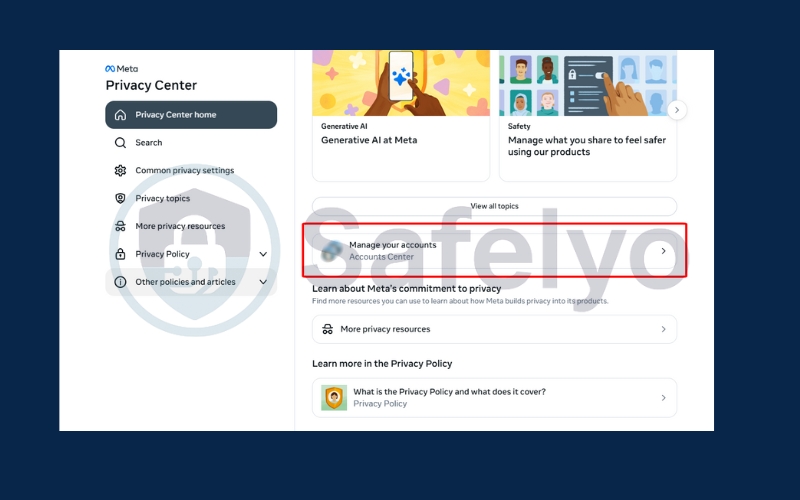 Choose Manage your accounts