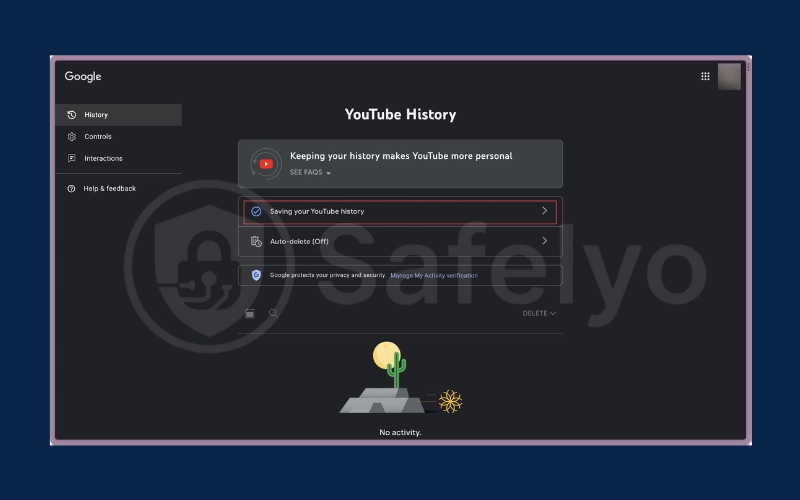 Choose Saving your YouTube history