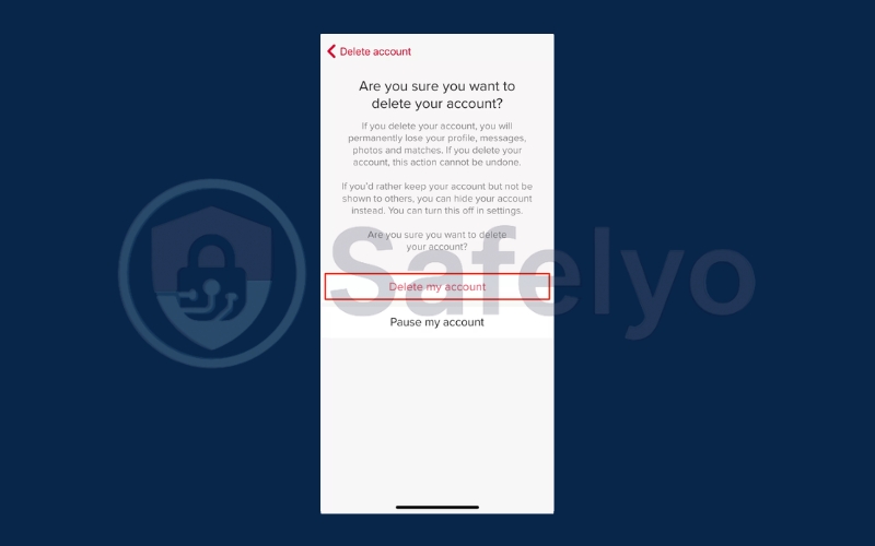 Choose the Delete My Account option