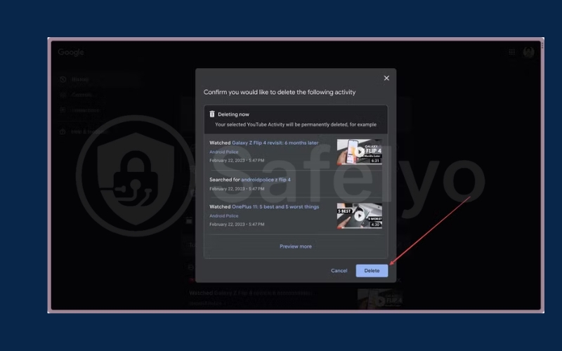 Click Delete to confirm the operation