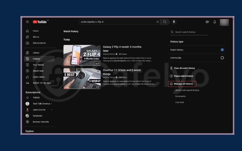 Click Manage all history