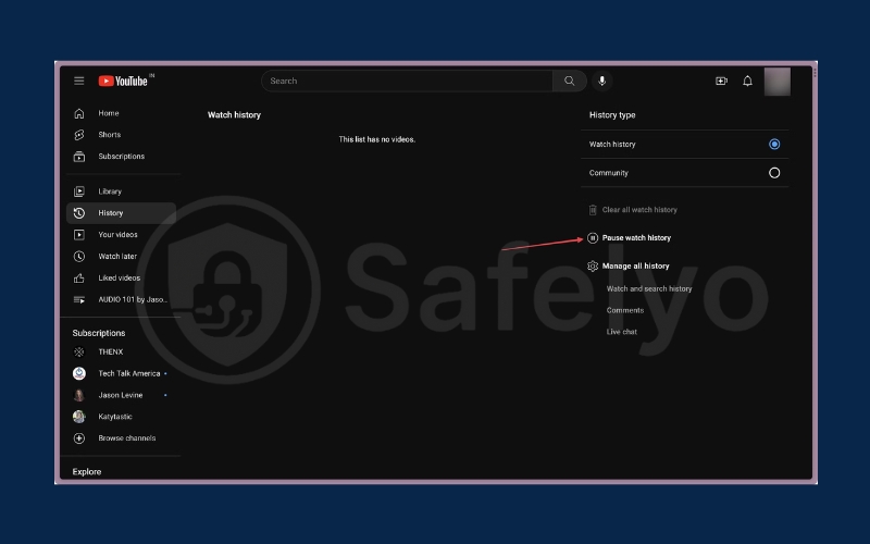 Click Pause watch history to pause your watch history