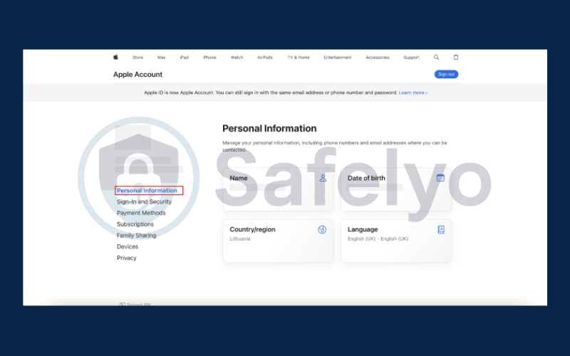 Click Personal Information