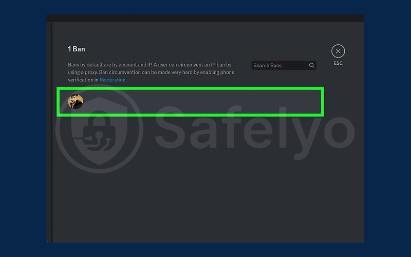 Click a user you want to unban