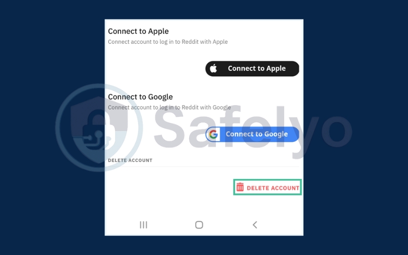 Click on Delete Account highlighted in red