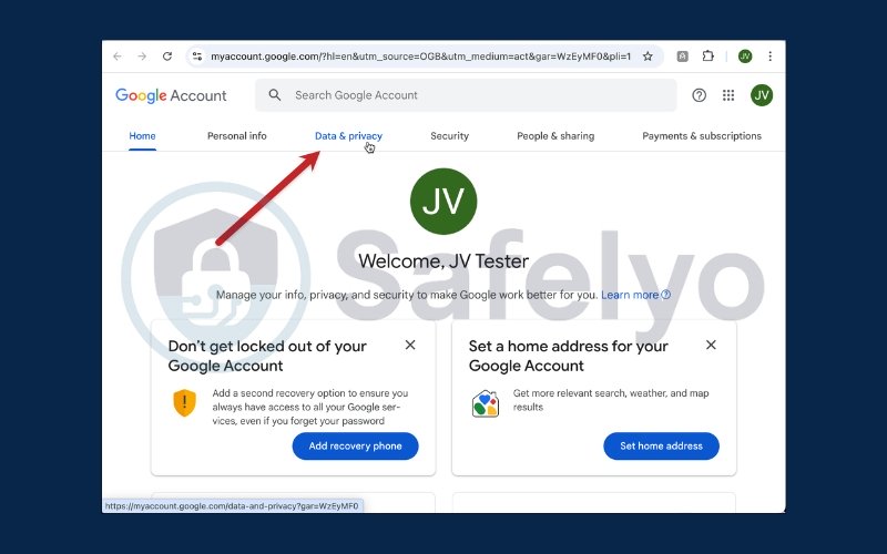 Click on the Data & privacy tab