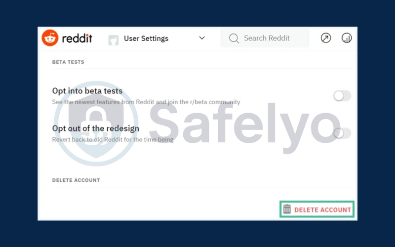 Click on the Delete Account