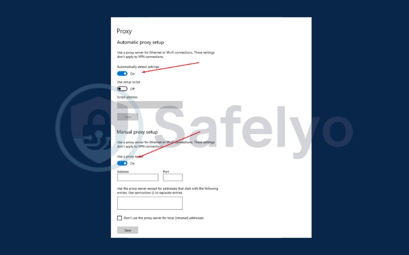Click on the Use a proxy server and choose Automatically detect settings