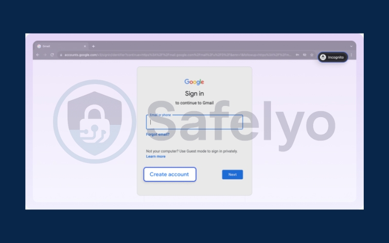 Click the Create account in the bottom-left corner