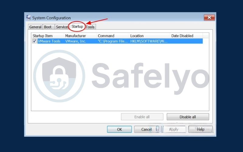 Click the Startup tab on screen