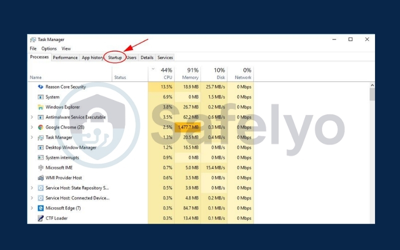 Click the Startup tab