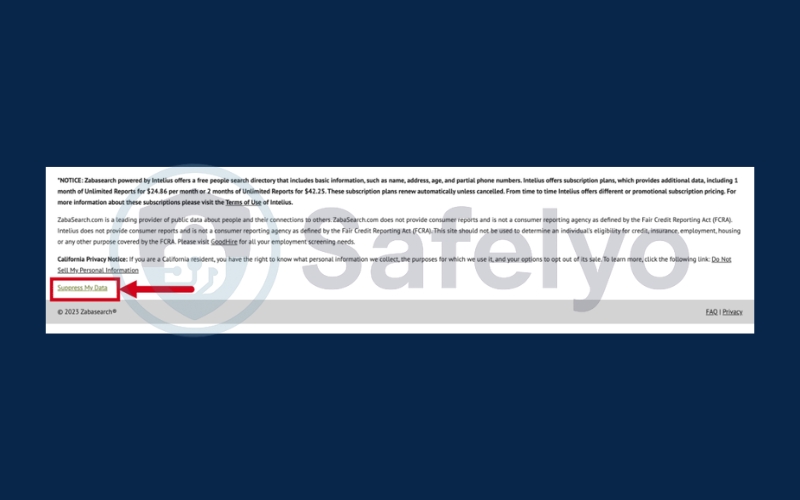 Click the Suppress My Data link