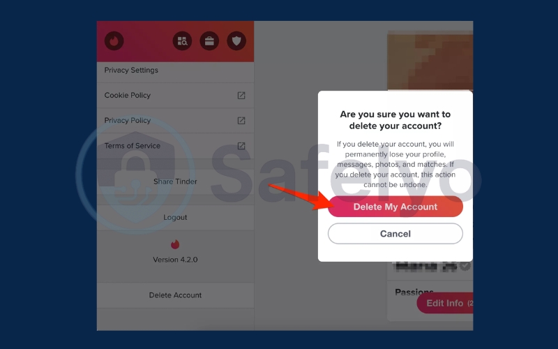 Clicking Delete My Account