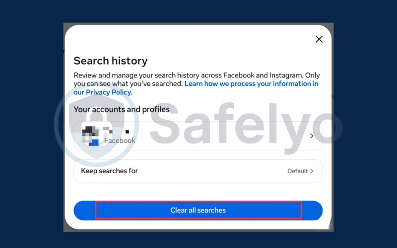Clicking the Clear all searches button