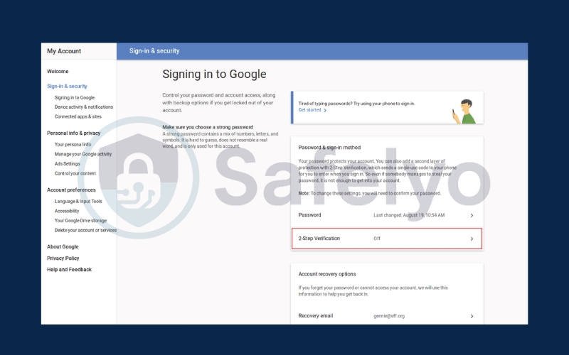 Enable two-factor authentication (2FA)