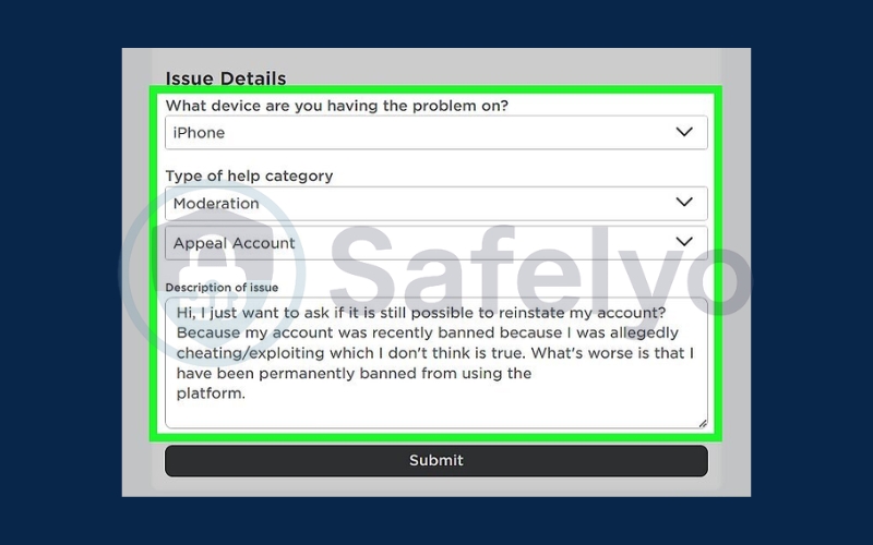 Enter a reason for the appeal