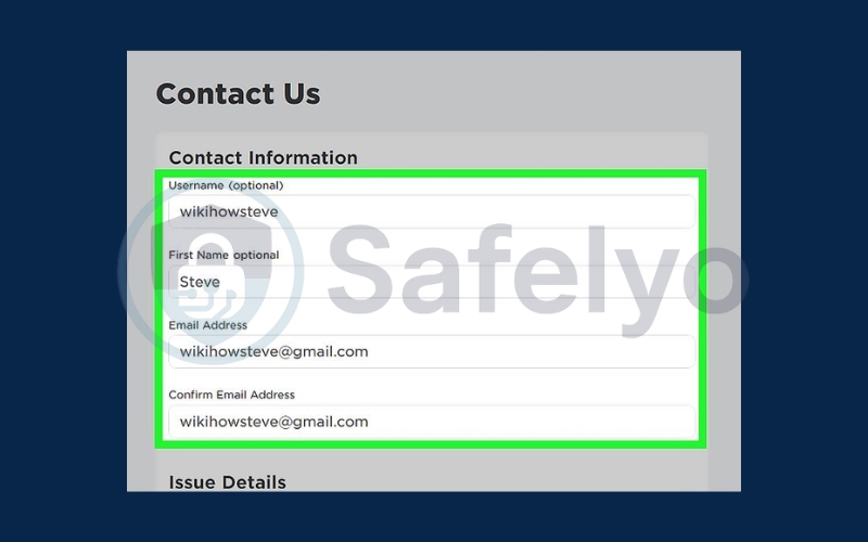 Enter your account username and email address