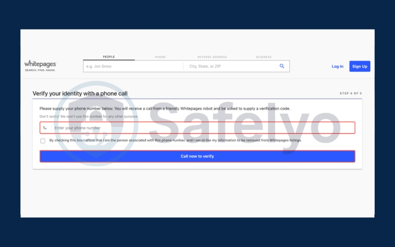 Enter your phone number and click Call now to verify