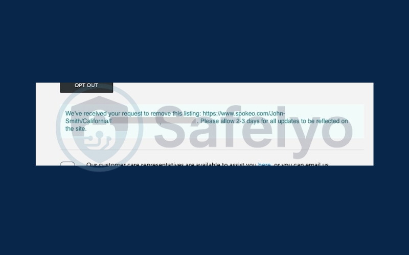 Finalize the Spokeo opt-out submission Finalize the Spokeo opt out submission