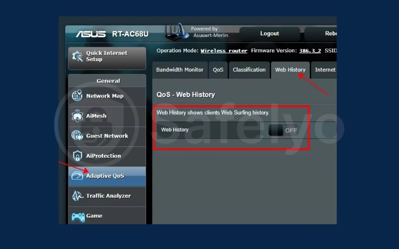 Fine Adaptive QoS then select the 'Web History' tab Fine Adaptive QoS then select the 'Web History' tab