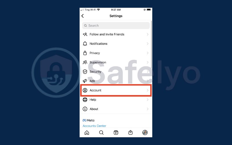 Go to the Settings menu, tap Account