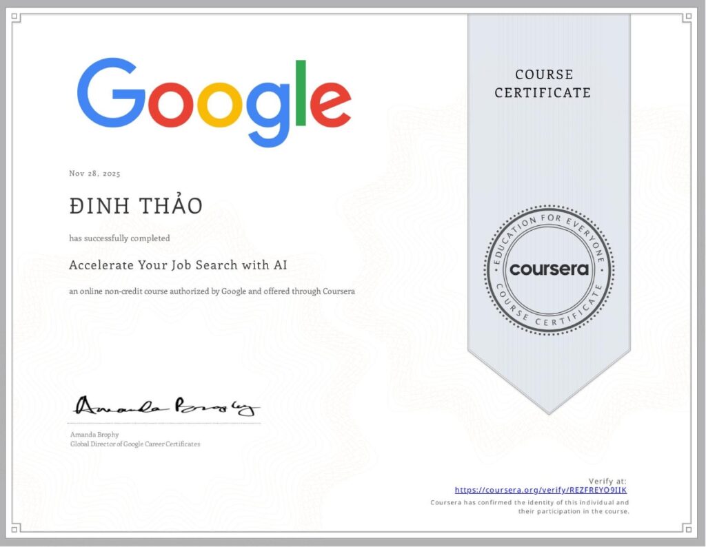 Google Cybersecurity-Accelerate Your Job Search with AI Certificate - Dinh Thi Bich Thao
