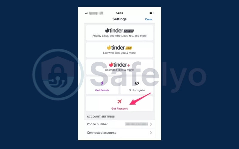 Head to the Tinder settings and select the Get Passport option