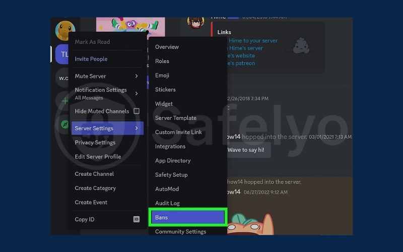 Hover your mouse over Server Settings and click Bans