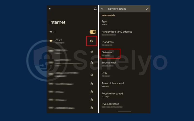 In Internet, choose Setting and then choose Gateway In Internet, choose Setting and then choose Gateway