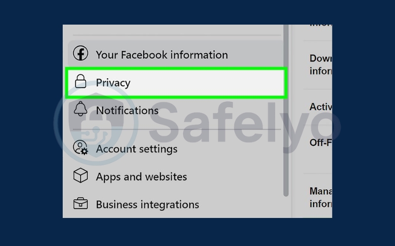 Choose Privacy on the menu Choose Privacy on the menu