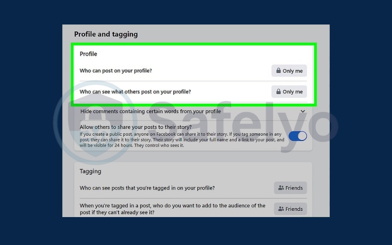 In Profile and tagging, control posts and tags from others on your profile In Profile and tagging, control posts and tags from others on your profile