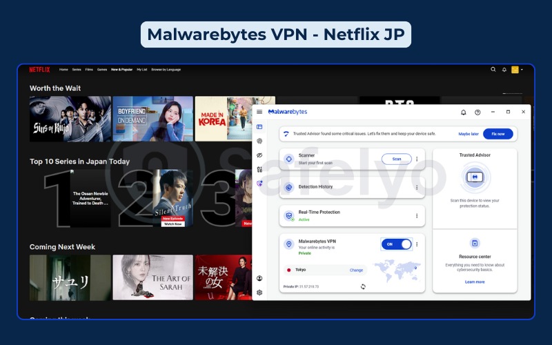 Malwarebytes VPN successfully unblocks the Netflix JP library