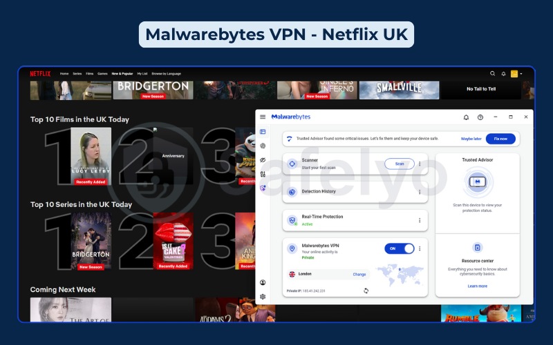Malwarebytes VPN successfully unblocks the Netflix UK library