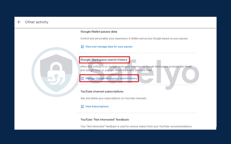 Navigate to Google Workspace search history