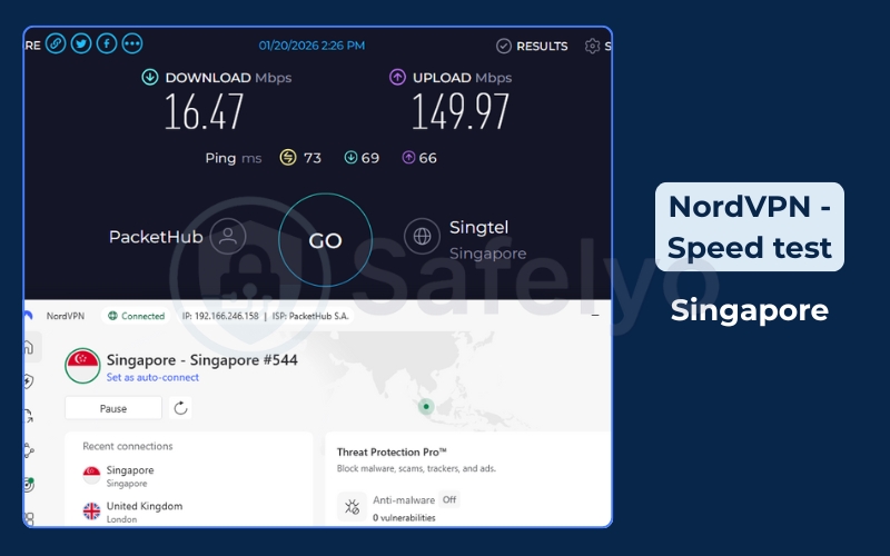 NordVPN speed test - Singapore server