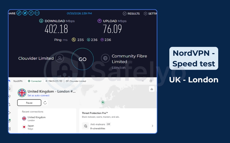 NordVPN speed test - UK (London) server