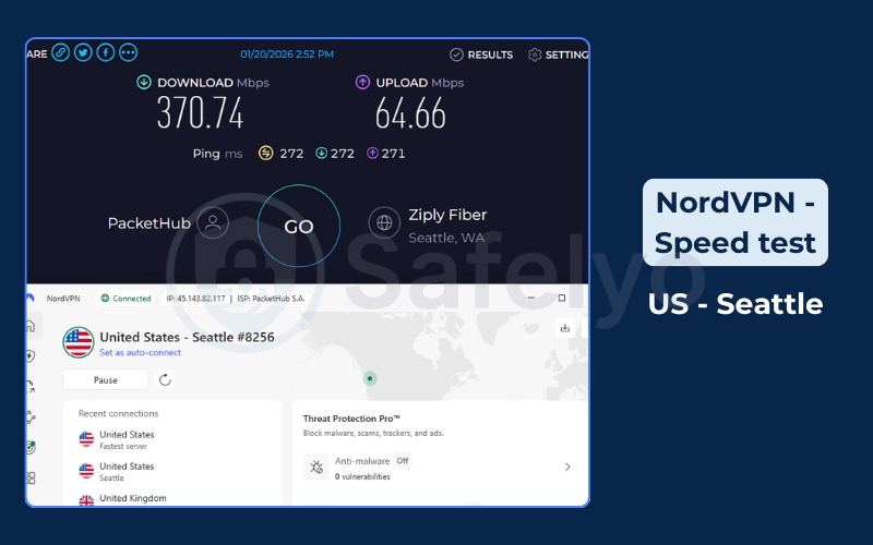 NordVPN speed test - US (Seattle) server