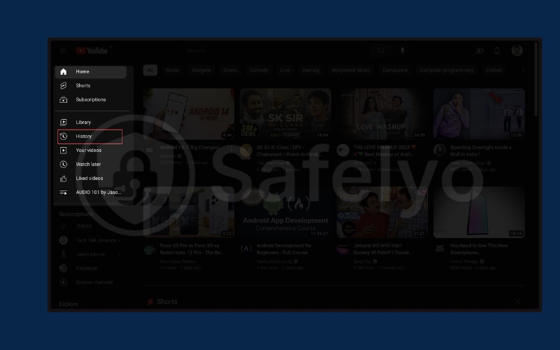 Open YouTube and Click History