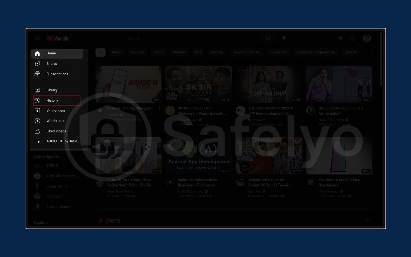 Open Youtube and Choose History
