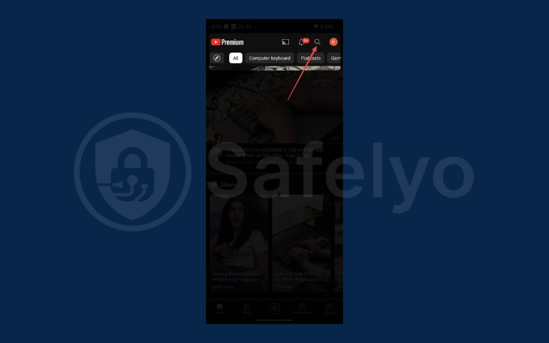 Open the YouTube app and Tap the search icon