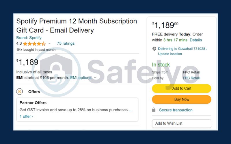 Open your browser and search for a Spotify Premium gift card