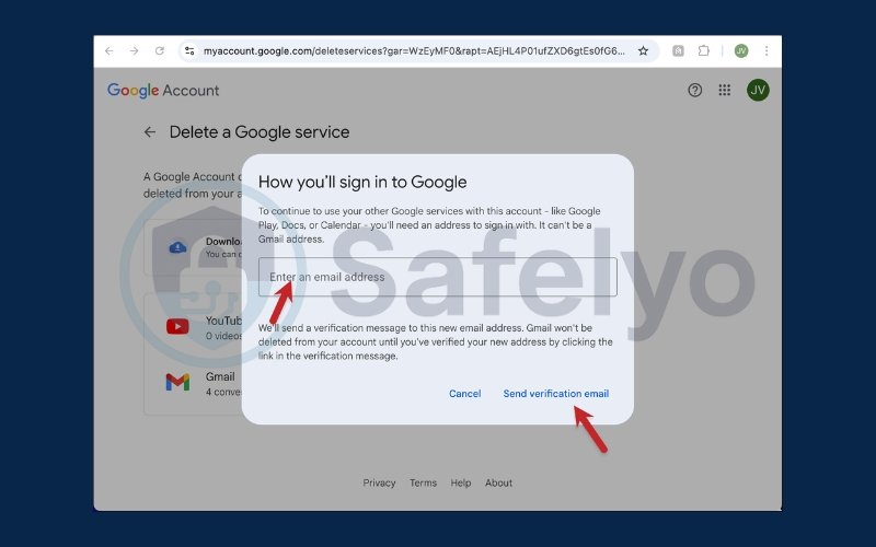 Providing an alternate email address for recovery