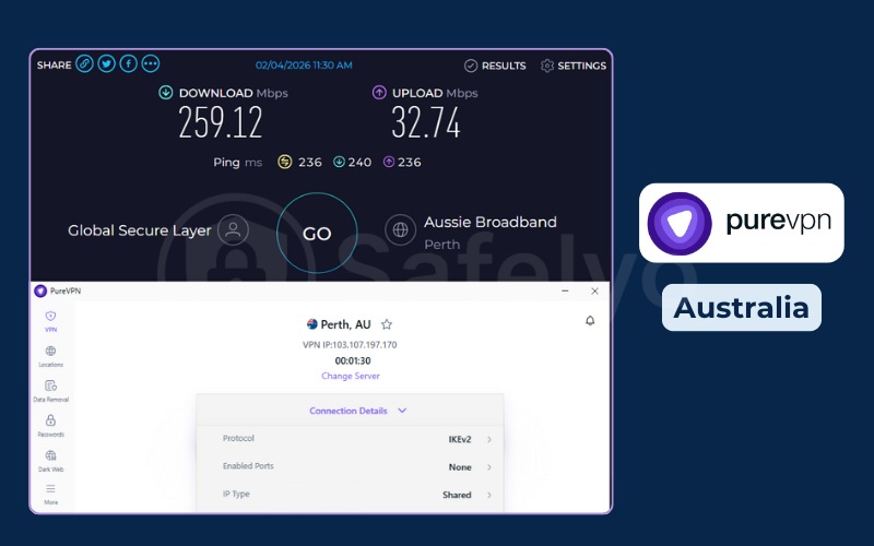PureVPN review – Speed test – Australia server