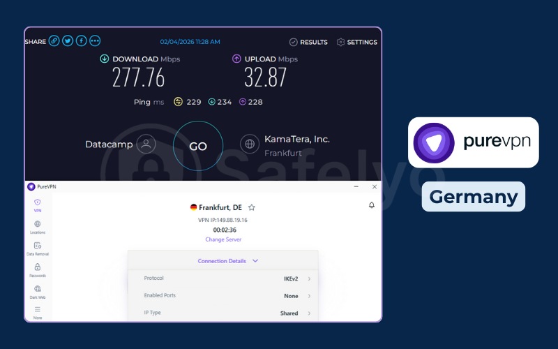 PureVPN review – Speed test – Germany server